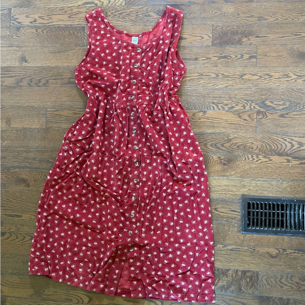 L.L. Bean Burgundy Corduroy Floral Button-Down Dress
